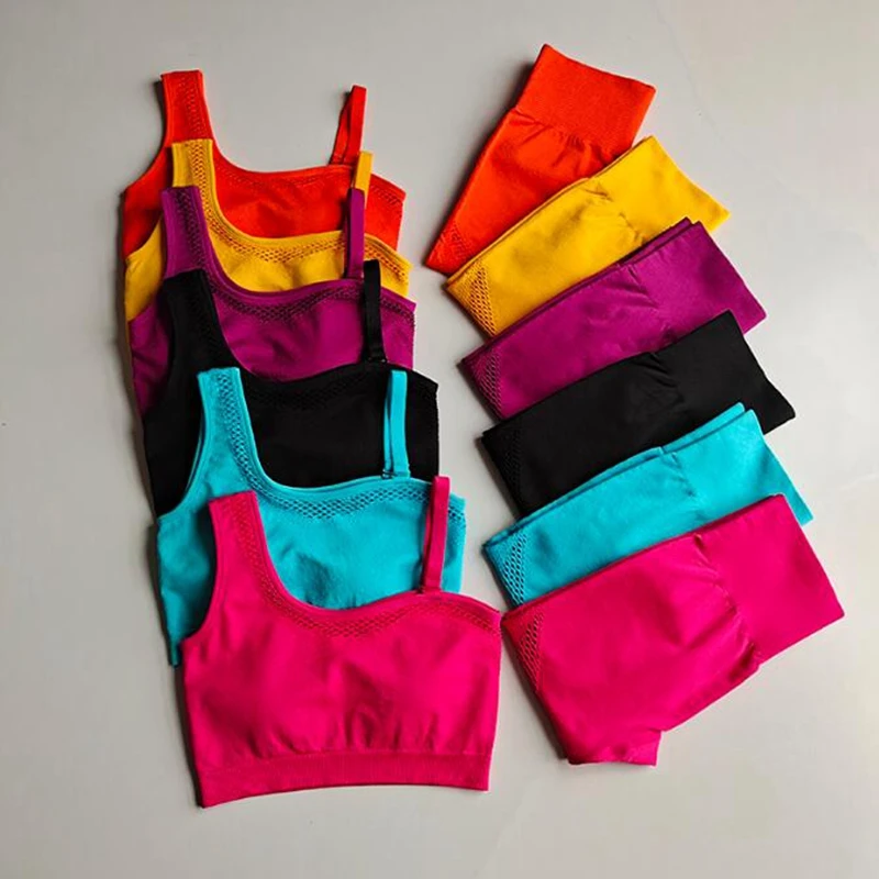 

New 2PCS Seamless Yoga Suits Women Gym Fitness Clothing High Waist Leggings Bra Yoga Sets Training Sport Workout Sportswear