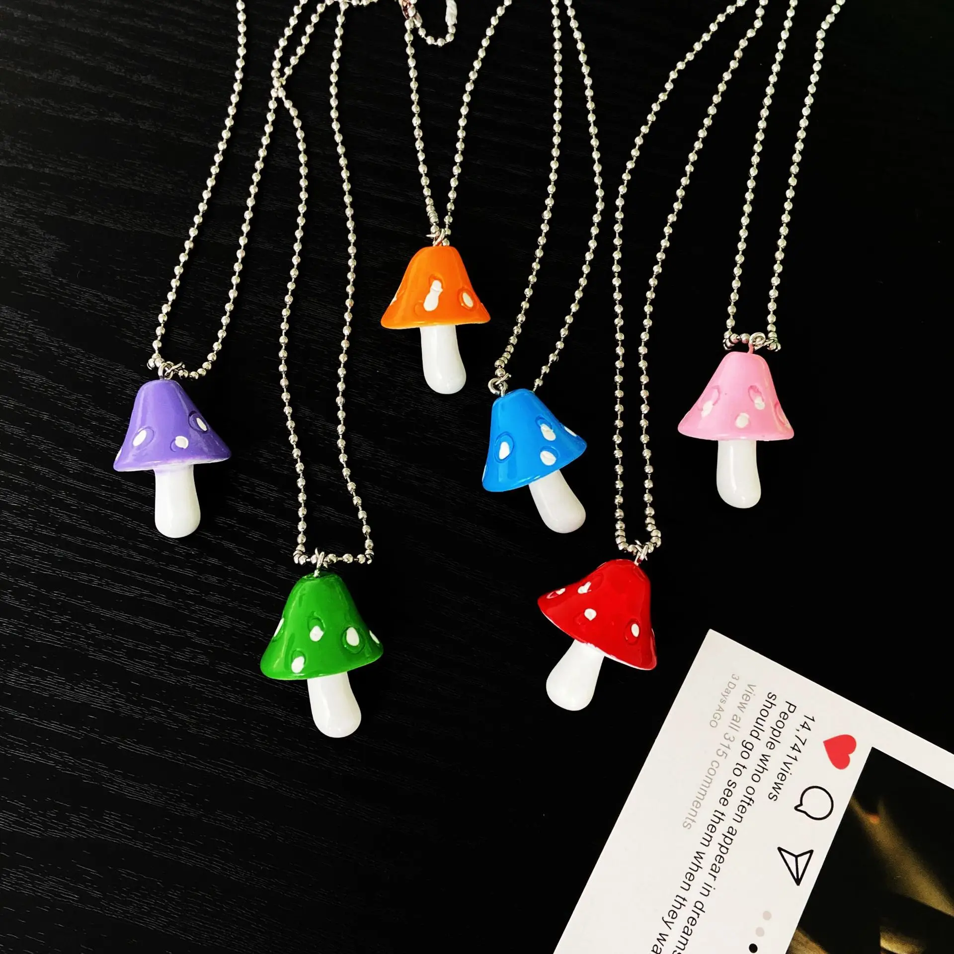 Indie Colorful Cute Mushroom Pendant Necklace for Women Beads Chain Cartoon Resin Goblincore  90s Aesthetic accessories Jewelry