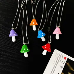 Indie Colorful Cute Mushroom Pendant Necklace for Women Beads Chain Cartoon Resin Goblincore  90s Aesthetic accessories Jewelry