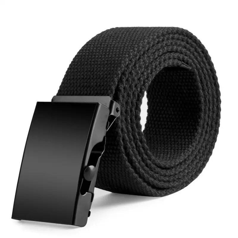 t 120CM Canvas Belts Mens Womens Unisex Cotton Canvas Fabric Webbing Black Buckle Belt Army 5Colors Fashion