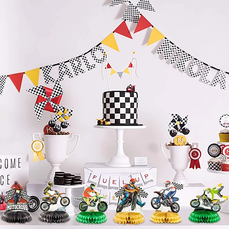 Bola de centro de mesa de nido de abeja de motocicleta para niños, suministros de fiesta de cumpleaños, decoración de cumpleaños, tema fresco, 6 piezas