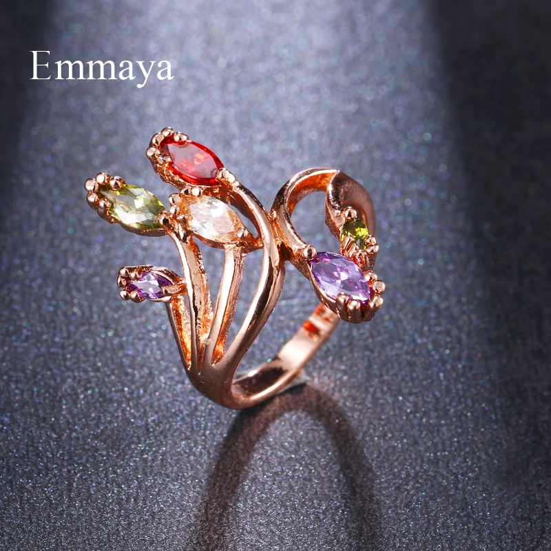 Emmaya Vivid Mulitiple Branch With Colorful Cubic Stones For Women&Girls Ring Natural Style Exquisite Jewelry In Banquet Gift