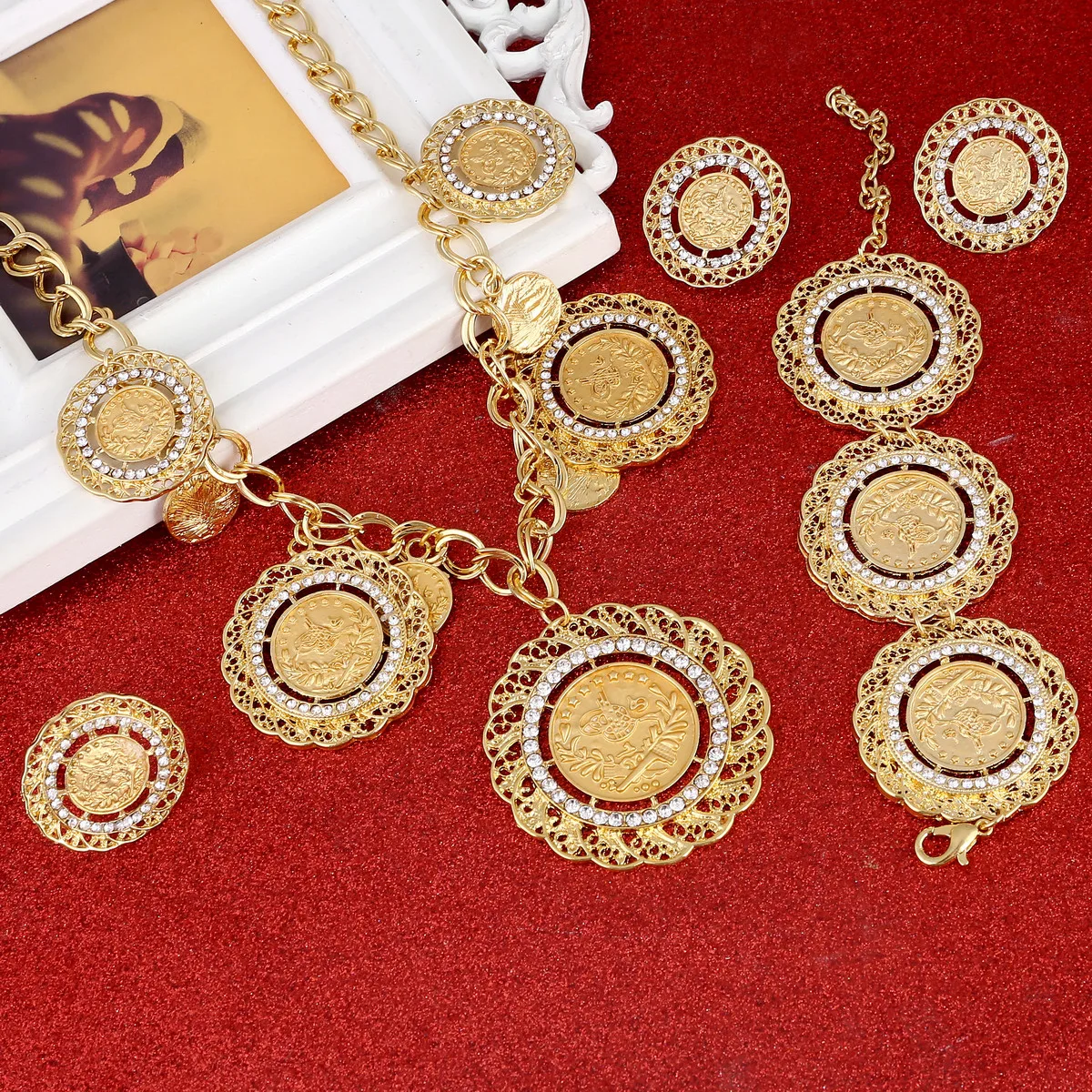 Ethiopian Dubai Gold Color Turkey Antique Coins Stamps African Women Fashion Jewelry Set