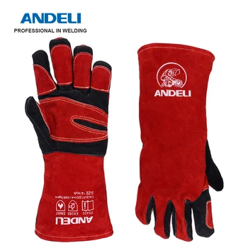 ANDELI welding glove 27cm multifunctional working gloves heat resistant Mig/stick/Tig welder/grill/stove/barbecue extra long red ANDEL