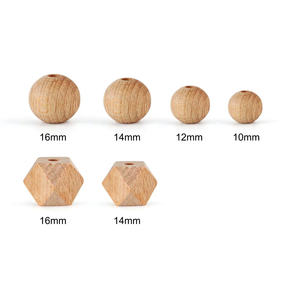 Wooden Round Hexagon Loose Beads 10/12/14/16mm Eco-Friendly for Bracelet Necklace Accessory Jewelry Making Beech Wood Baby Bead