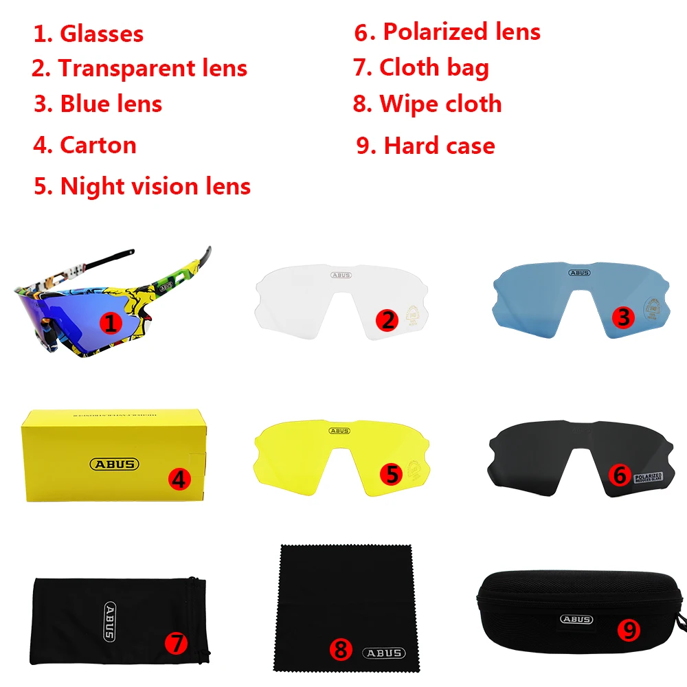 5 Lens Polarized Men\'s Sunglasses Outdoor Sports Bike Bicycle Sunglasses Gafas MTB Cycling Glasses Eyewear Peter Goggles Man