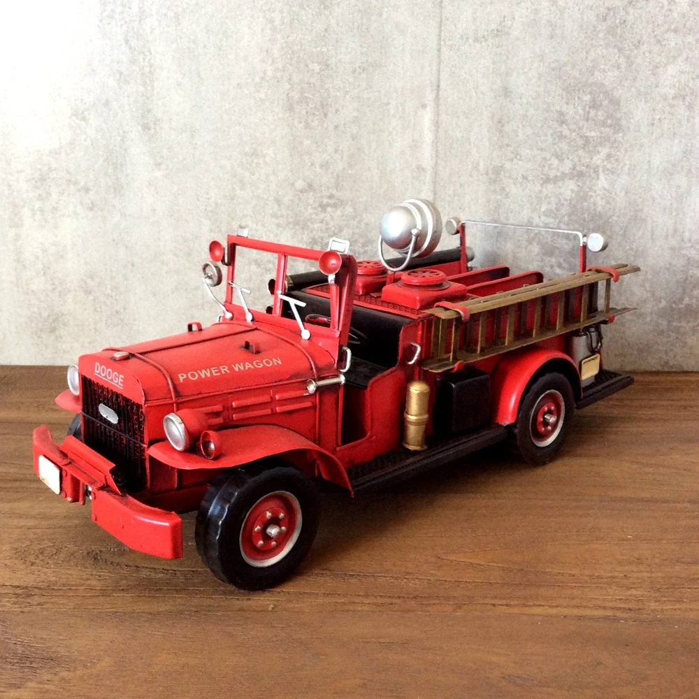 Model-Car-Fire Engine Vintage Ironwork Tin Retrocar Crafts Handmade Collection Handicraft Decor Modelcar Kids Gifts