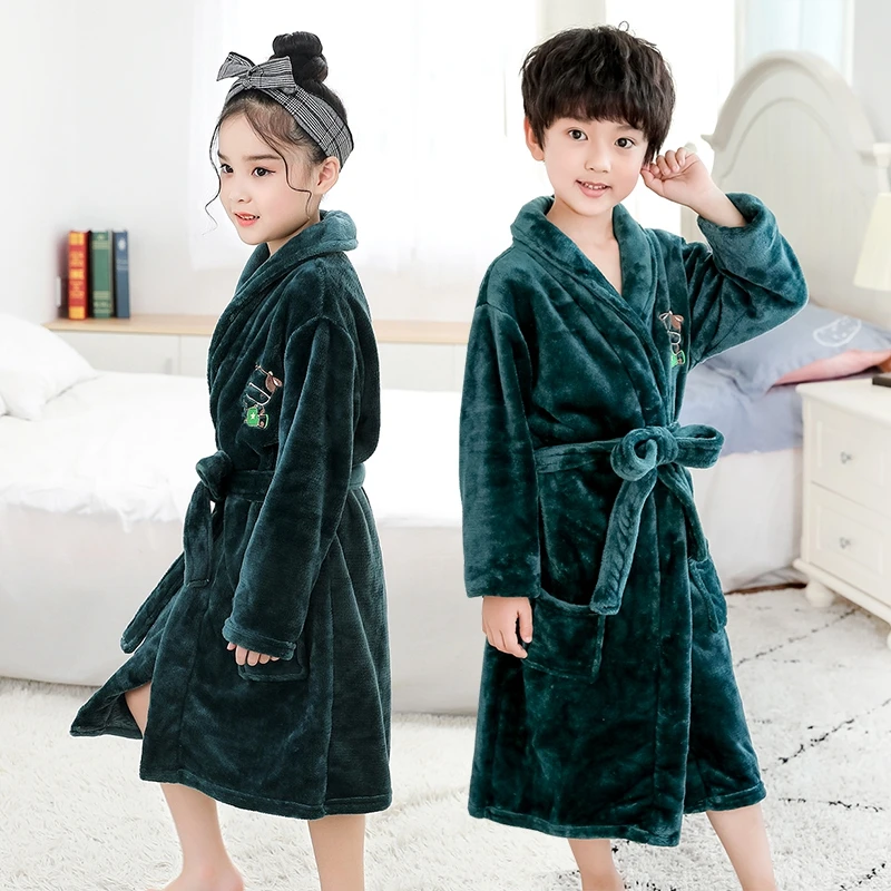 Winter Princess Bathrobe for Girl Flannel Warm Long Robes Boys Soft Cotton Pajamas Casual Kids Sleepwear for 3-14Yrs Bathgrowns