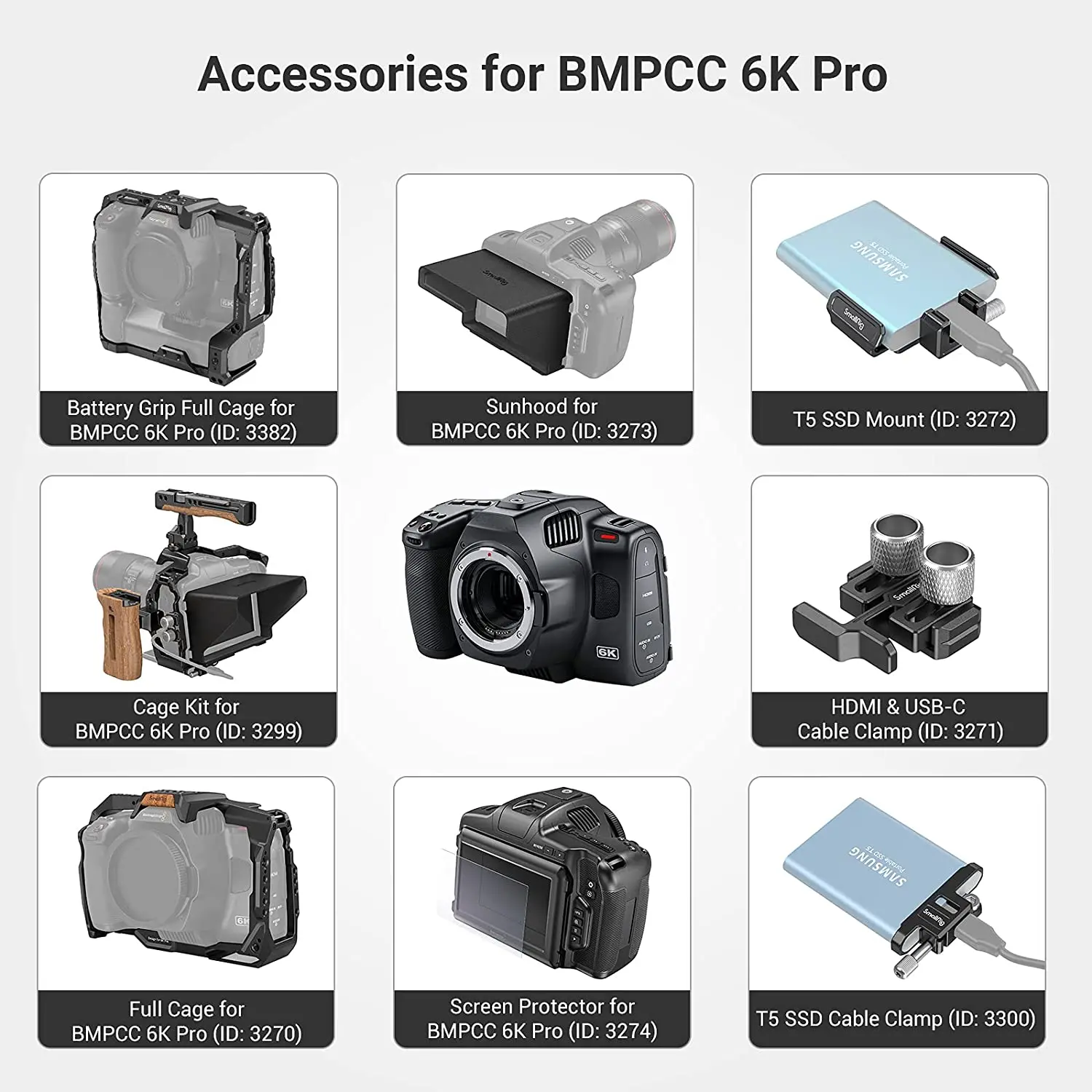 SmallRig Battery Grip Compatible Camera Cage Rig for BMPCC 6K Pro with SSD Holder ARRI Hole Blackmagic Cinema Camera 6K Pro 3382