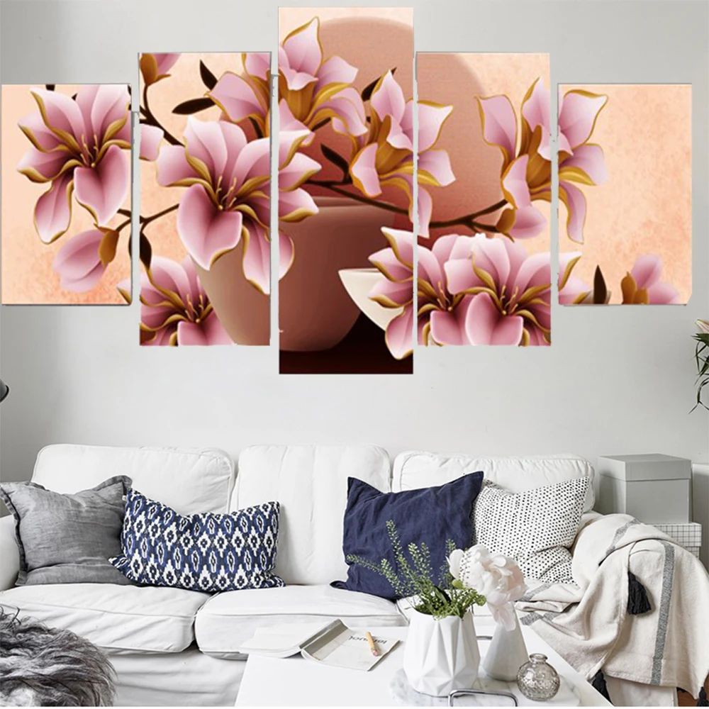 Wallpaper Frame Painting, Red Flower Knife, Wall Art Pictures, Kitchen, Restaurant Decoration, Living Room, 5 Pcs