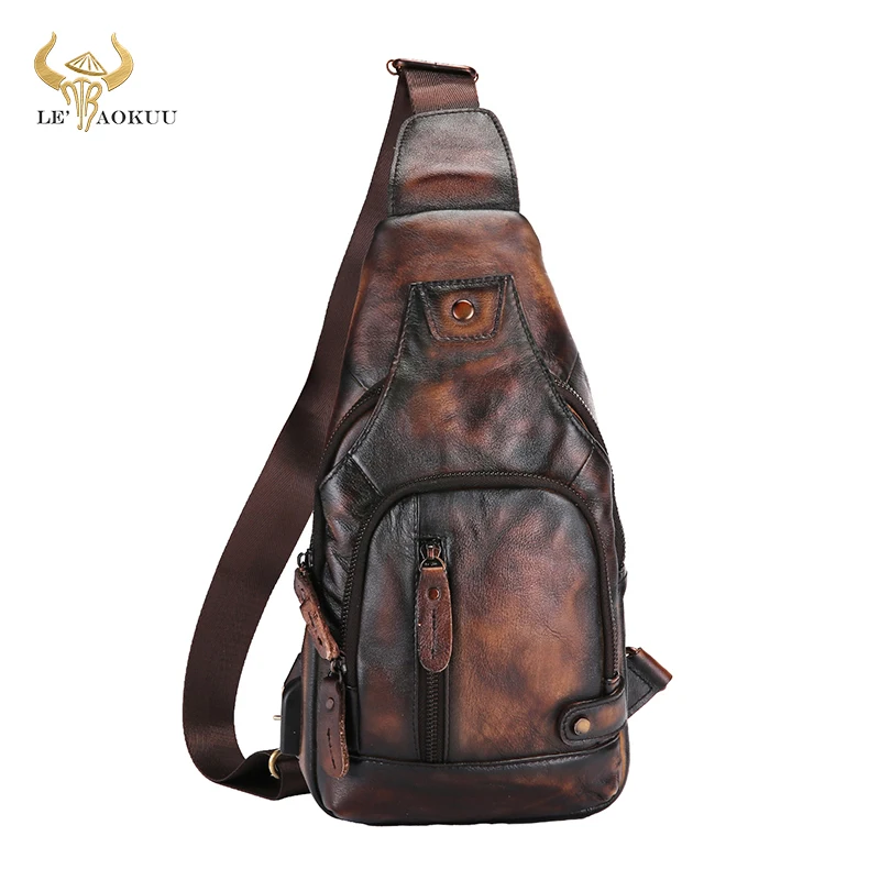 

2022 Hot Sale Soft Genuine Leather Retro Sling Chest Bag 8" Tablet Design One Shoulder Strap Cross-body Bag For Men Male 8066