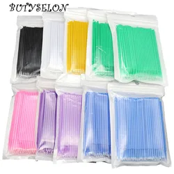 100Pcs Disposable Cotton Swab Eyelash Micro Brush Mascara Wands Applicator Stick Cotton Buds Lashes Extension Glue Remove Tool