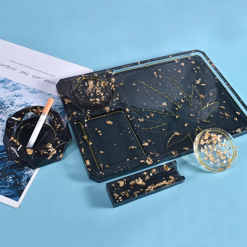 Resin Makeup Storage Tray Mold, Silicone Pallet, Ashtray Combination for Grind and Storage, DIY Resin Epoxy
