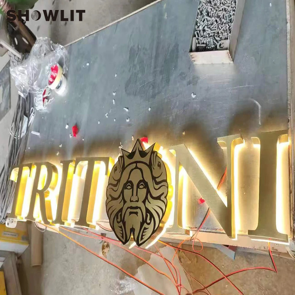 Modern Golden Backlit Lighted Signs For Company And Stores Custom Made Available