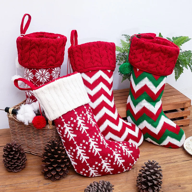 Christmas decorations Christmas socks red and white knitted socks wool gift bags for children 2022 new year pattern 40cm long