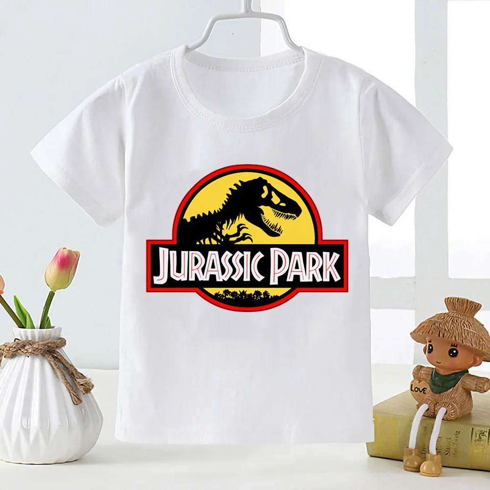 Funny T-shirt For Boys Girls Jurassic Park Tshirts Kids Clothes Dinosaur Animal Print Design T Shirt White Tops,YKP192