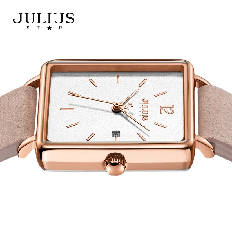 Julius JS-048 Luxury series Women Sapphire Glass Stainless steel Watch Date Square Ladies Quartz Business Relojes Free Bangle