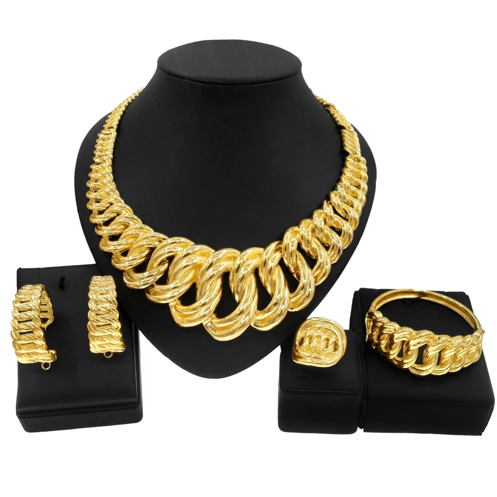 The Iatest Hot Sale Italian Golden Jewelry Set Woman Iarge Necklace Jewelry Banquet Wedding Party Jewelry H0078