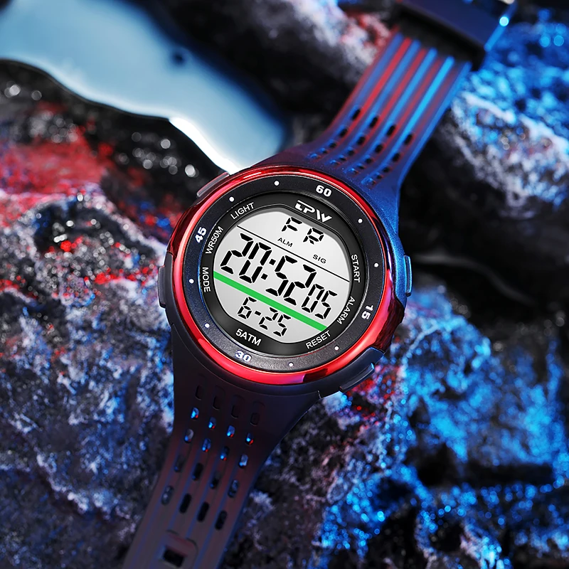 Sport Watch 5ATM Water Resistance Digital Canlendar Week Display