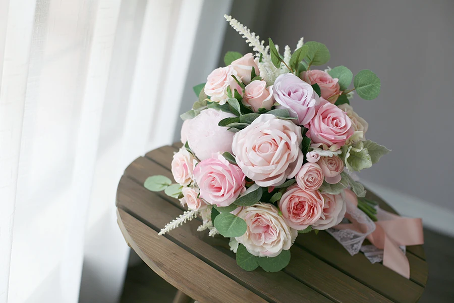 JaneVini-ramo de flores rosas románticas para boda, accesorios artificiales de seda, peonía, tacto Real, falso