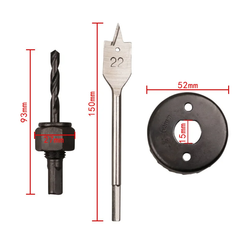 3PCS คาร์บอนเหล็กงานไม้เลื่อย54มม.22มม.เจาะประตูล็อคเปิดเครื่องมือ Reamer ตัดไม้ PVC ขอบพลาสติก