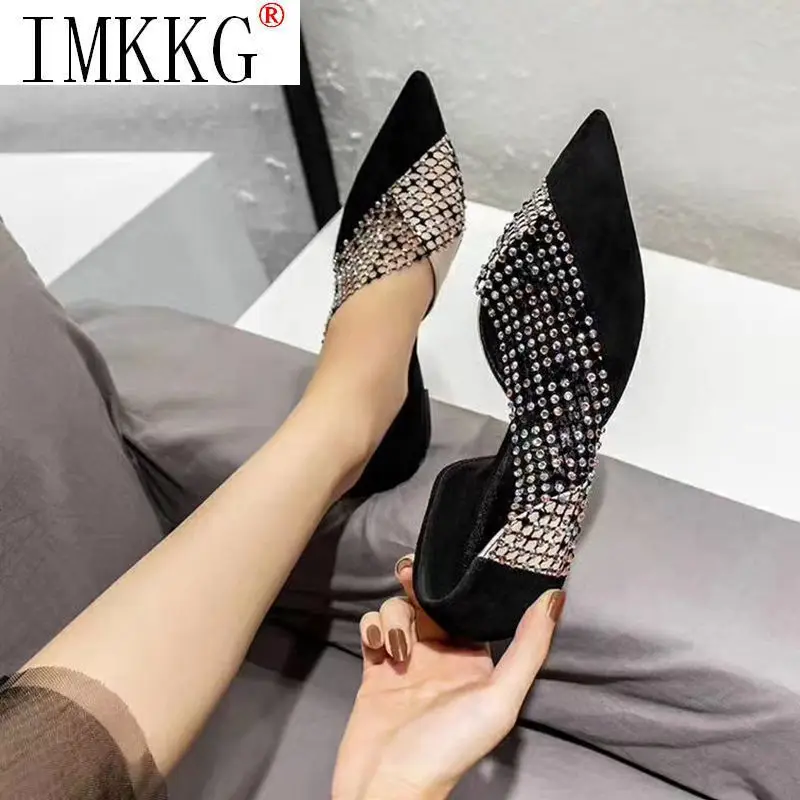 New Fashion Summer Women Sexy Hollow Out Flats Pointed Toe Crystal Comfortable Shoes Ladies Side Open Designer Casual Flat Shoes