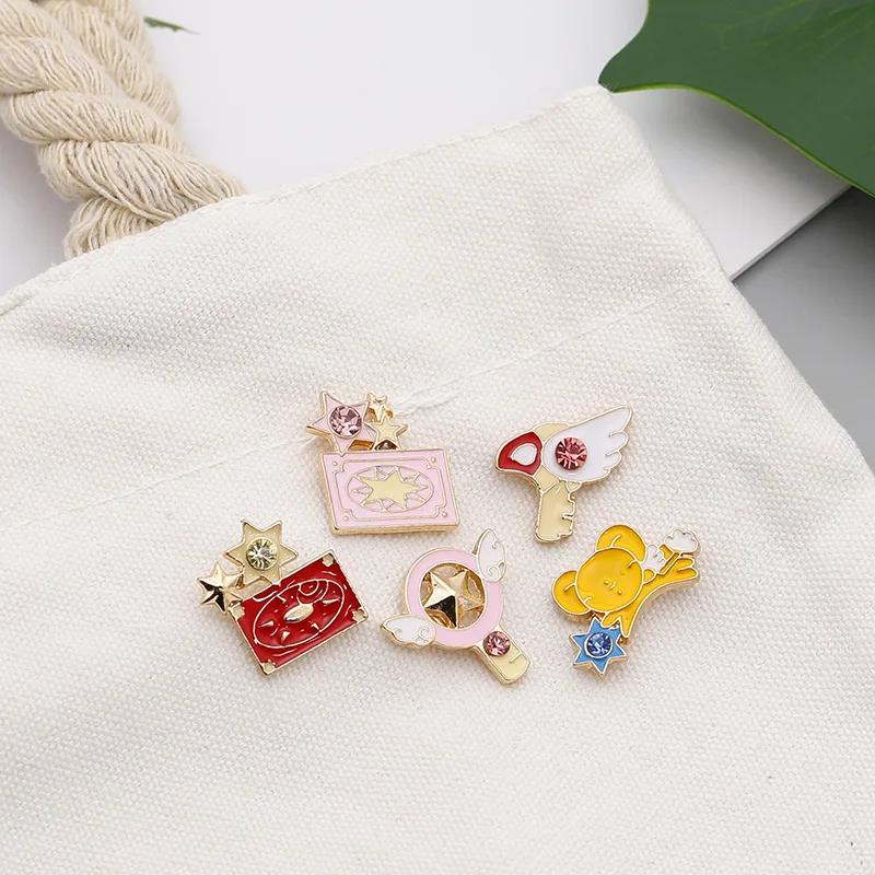 Anime Card Captor Sakura Pins Brooches Card Wings Star Stick Bird Magic Key KERO Denim Jackets Lapel Pin Badge Japanese Jewelry