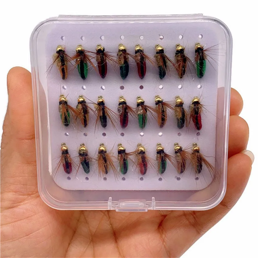 8/12/24Pcs #10 Brass Bead Head Fast Sinking Caddis Nymph Fly Trout Fishing Flies Artificial Insect Fishing Bait Lure