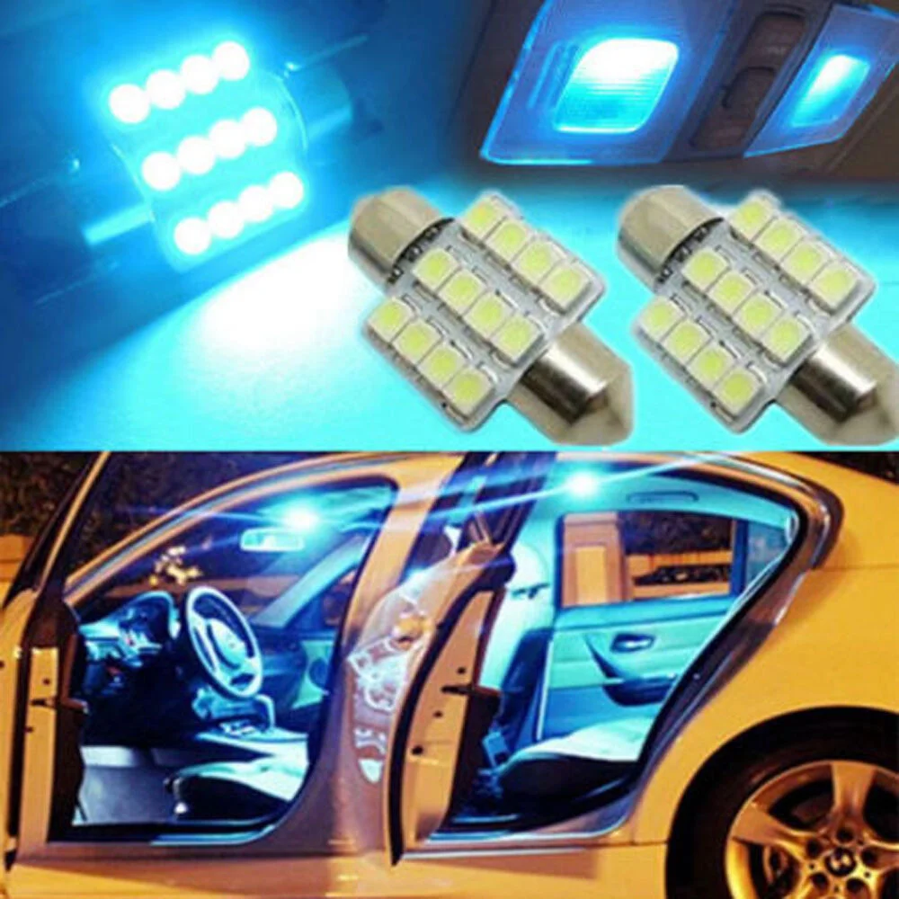 2pcs Ice Blue 31mm 12smd LED DE3175 Bulbs for Car Interior Dome Map Door Lights Car Decoration Accessories Car Tuning Universal