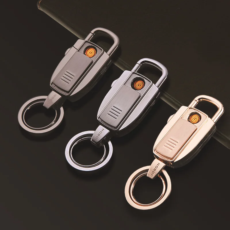 Mini Portable Rechargeable Windproof Ultra-thin Metal Creative Individuality Key Buckle Lighter Keychain USB Electric Lighter