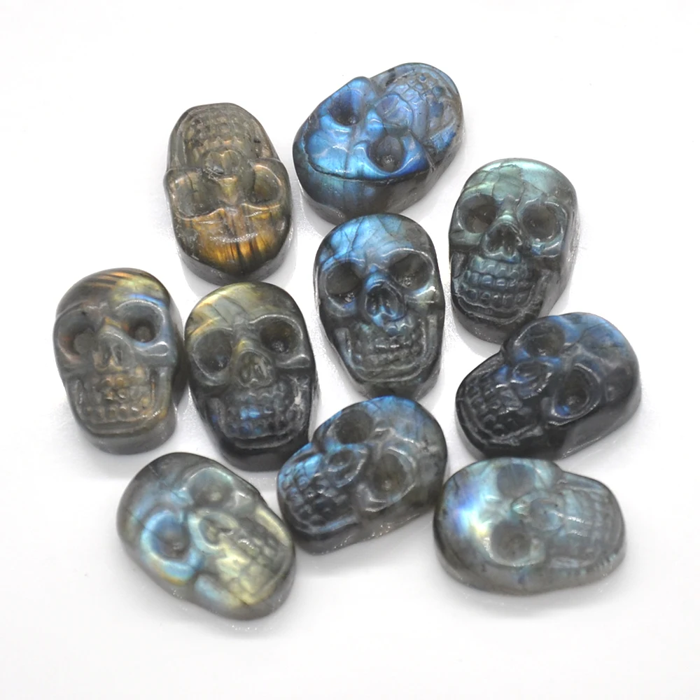 

0.8" Skull Figurine Natural Gemstone Flash Labradorite Healing Crystal Hand Carved Loose For Jewelry Pendant Necklace Gifts