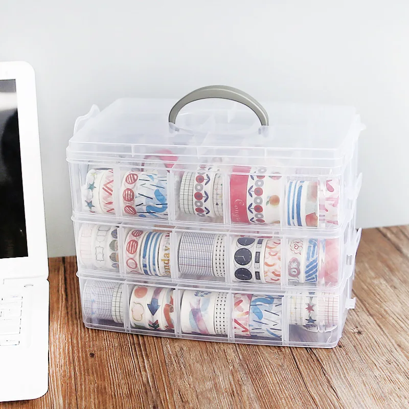 Three-layer Storage Box Transparent Storage Box For Tape Washi Tape Sticker Sundries Pens Diary Stationery