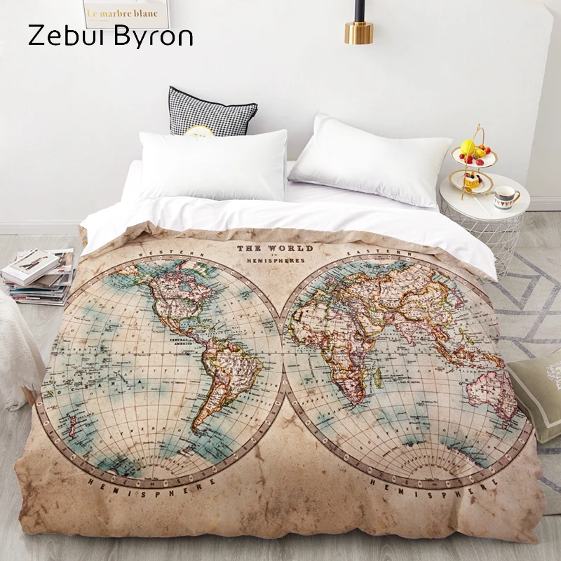 3D HD Digital Print Custom Duvet Cover,Comforter/Quilt/Blanket case Queen/King Bedding 220x240/200x200,World map