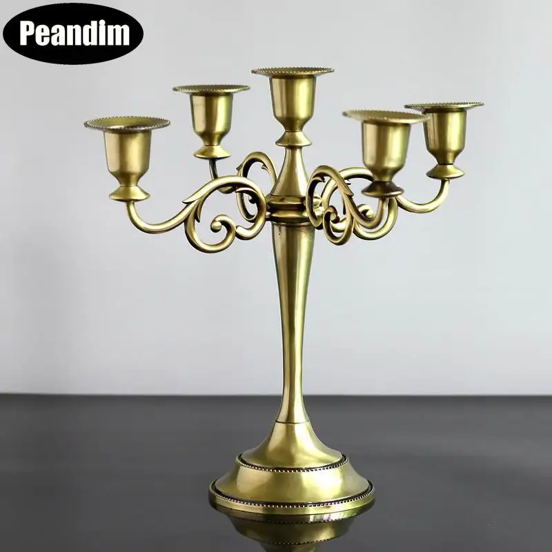 Peandim Silver/Gold/Bronze Pillar Candle Holders Wedding Candlestick Decoration Candle Stand Party Christams Home Candelabra