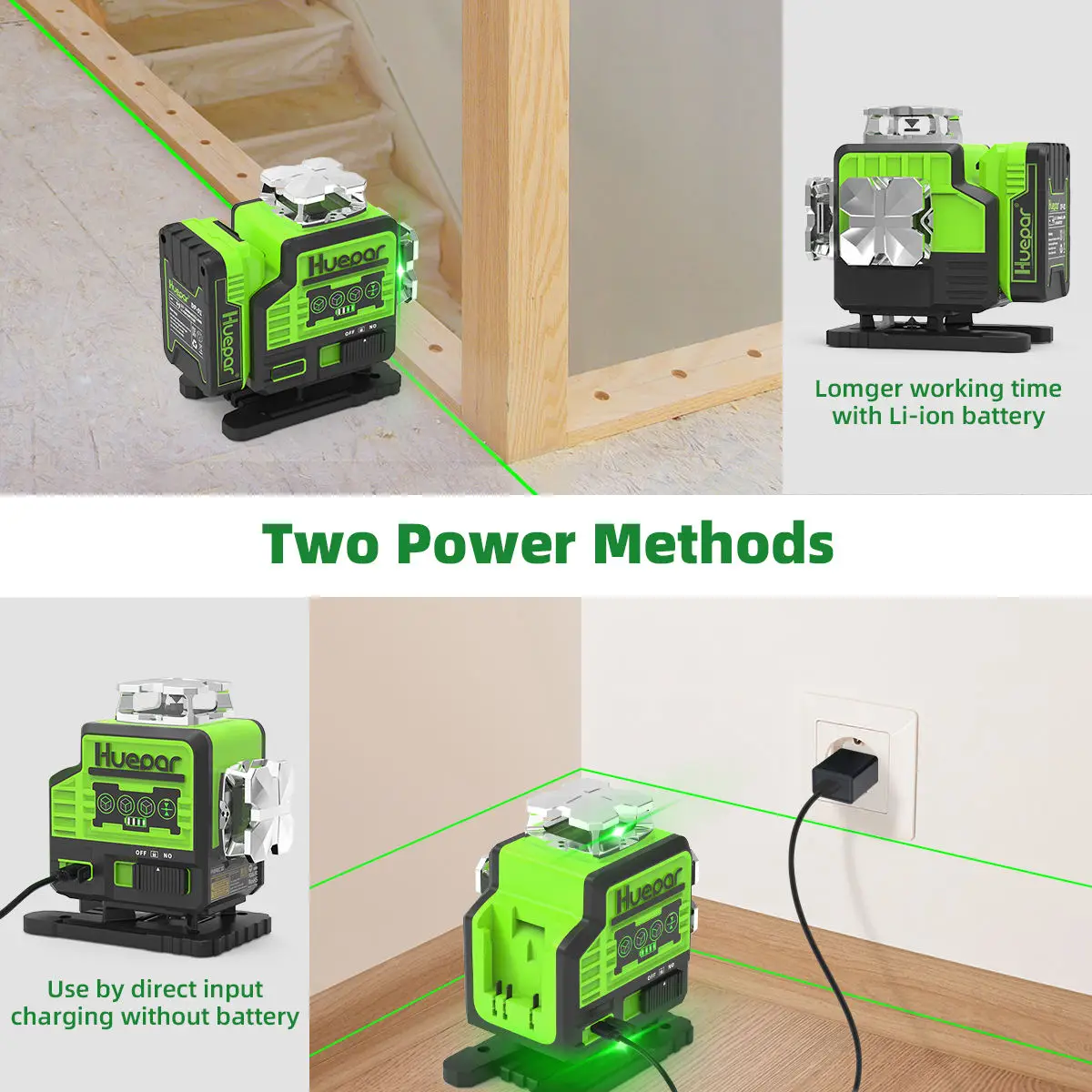 Huepar P04CG 16 Linee Linee incrociate Osram Green Beam Bluetooth e funzioni di controllo remoto Livelli laser 4D con custodia rigida