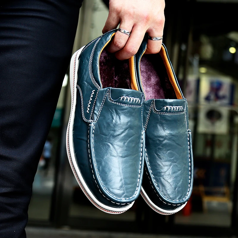 FUQIAO 2025 New Men Shoes Genuine leather Comfortable Men Casual Shoes Footwear Chaussures Flats For Men Slip On Lazy Shoes