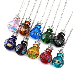 SNASAN 1PC Round Diffuser Perfume Pendant Necklace Refillable Handmade Essential Oil Aromatherapy Colored Glaze Bottle Nedcklace