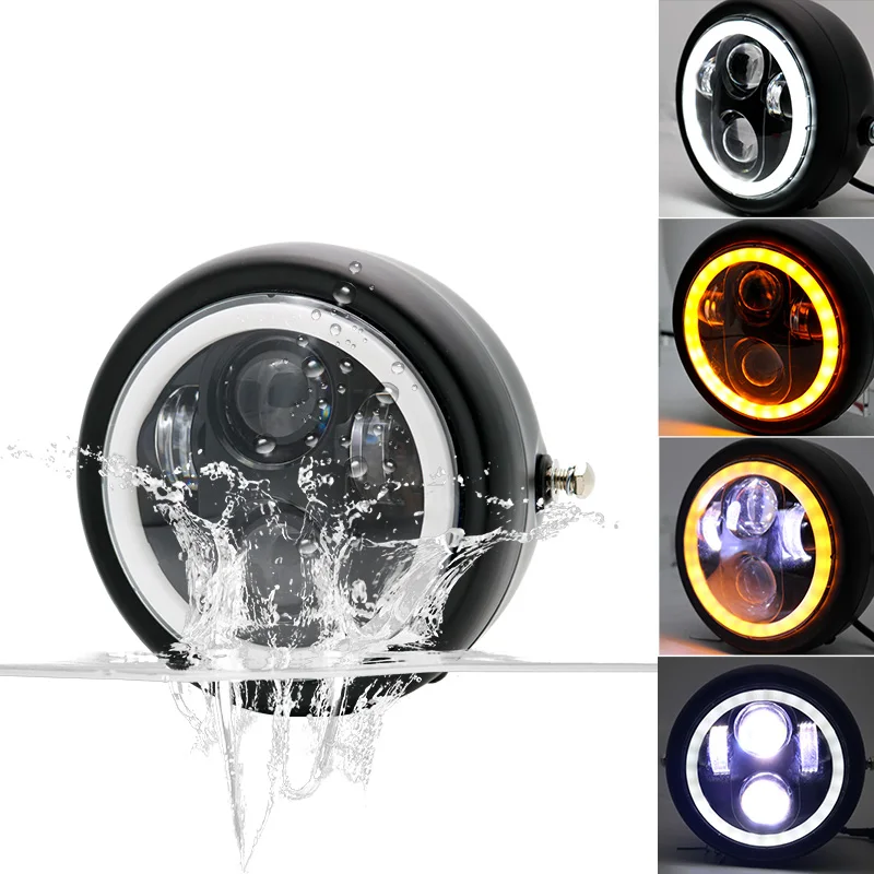 

6.5 Inch Motorcycles Round LED Halo Headlight 12V Universal Distance Light Cafe Racer Vintage 5.75" Motorcycle Headlamp Bulb