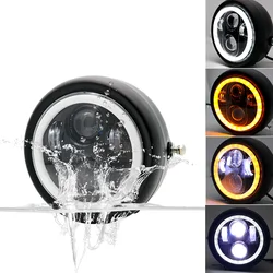 6.5 Inch Motorcycles Round LED Halo Headlight 12V Universal Distance Light Cafe Racer Vintage 5.75