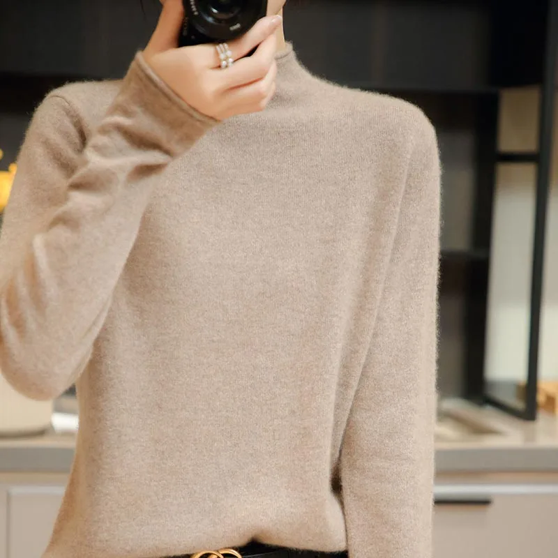 2021 Women's Autumn And Winter New High-Neck Loose Knit Bottoming Sweater, 100 Pure Wool Fashion And Elegant Casual Pullover Top