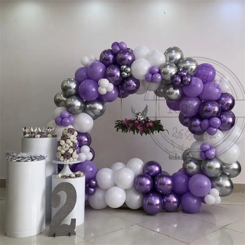 

122pcs Purple White Balloons Arch Garland Kit Chrome Silver Latex Balloon For Wedding Birthday Party Decoration Supplies