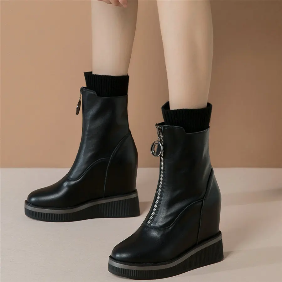 

Shoes Women Genuine Leather Wedges High Heel Pumps Female High Top Fashion Sneakers Round Toe Platform Ankle Boots Casual Shoes