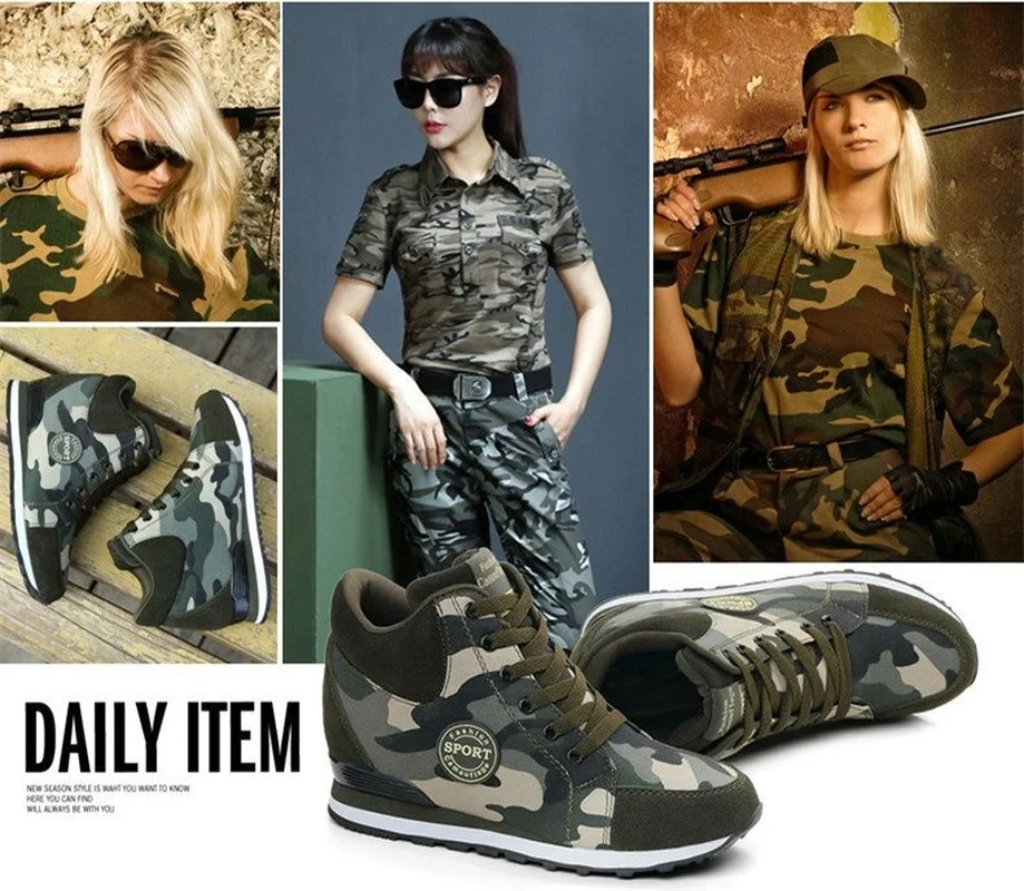 comemore 2021 Spring High Top Wedge Platform Sneakers Women Casual Shoes Hidden Heels Ladies Sneakers Camouflage Basket Femme 42