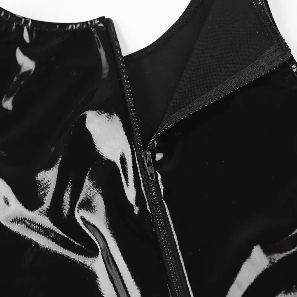 Women Sexy Shiny Shaping Leather Vest Erotic Porn Breast Exposing Glossy Patent Leather Camisole Hot Porn Latex Halter Tops Sexi