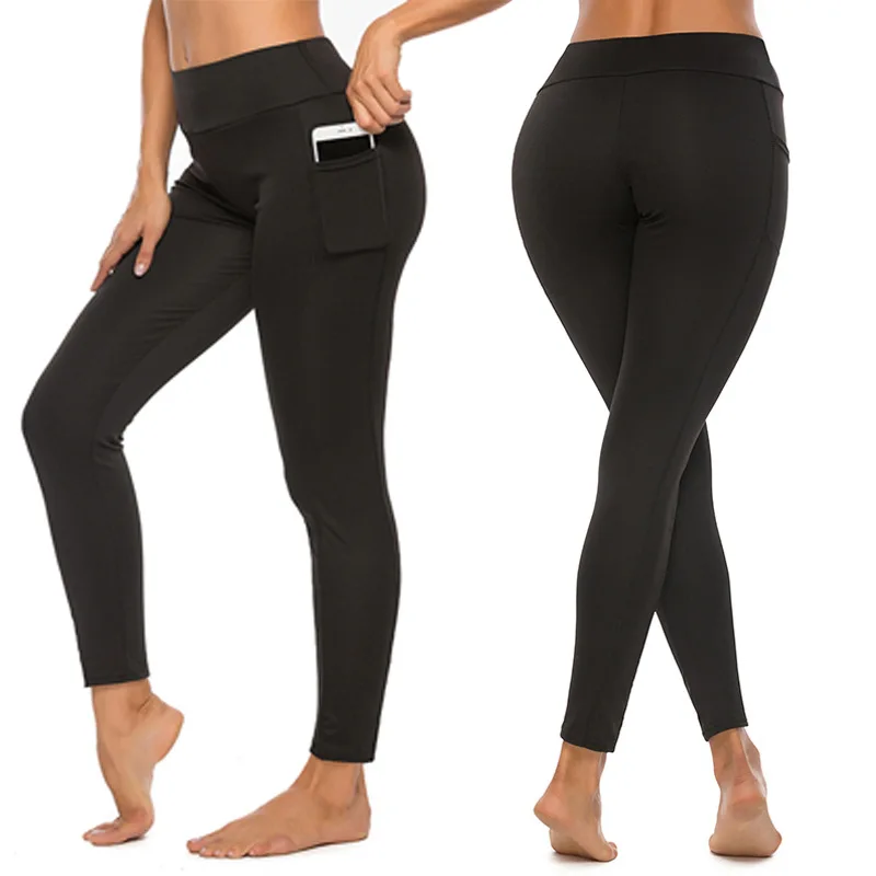 Summer Women's High-Waist Hip-Lift Sexy American Fashion Yoga Pants Pocket Solid Color Casual Sports Fitness Nine-Point Leggings