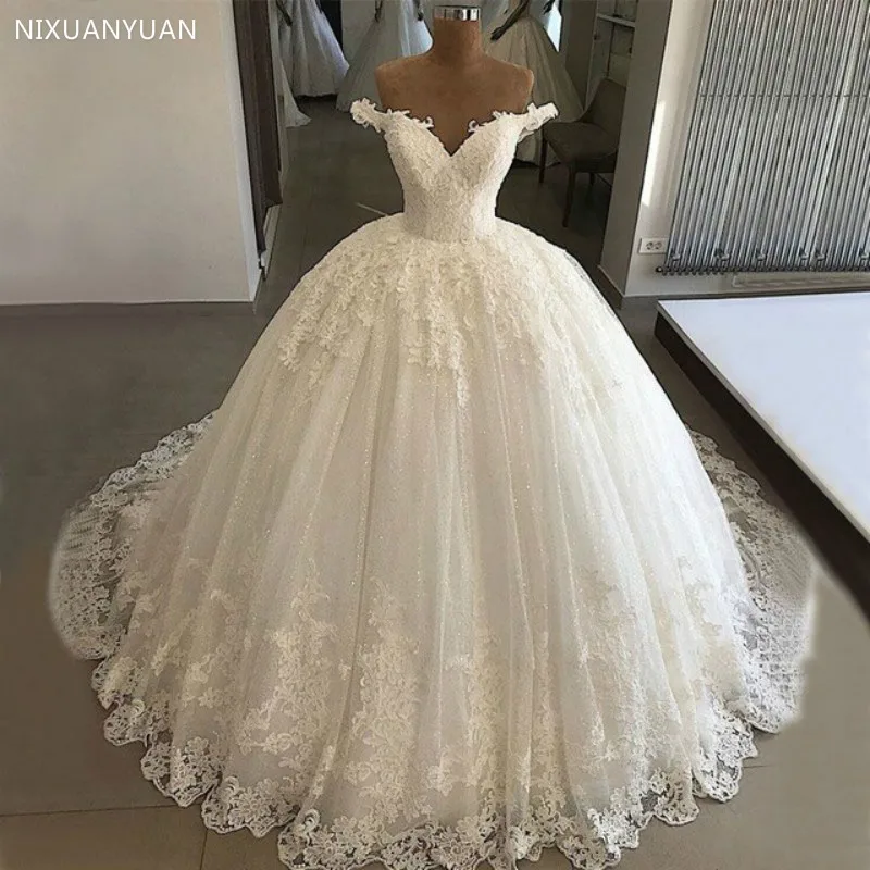 Vestidos De Novia Luxury Cap Sleeve Ball Gown Wedding Dresses 2023 BlingBling Sequins Lace Bridal Wedding Gowns Robe De Mariee