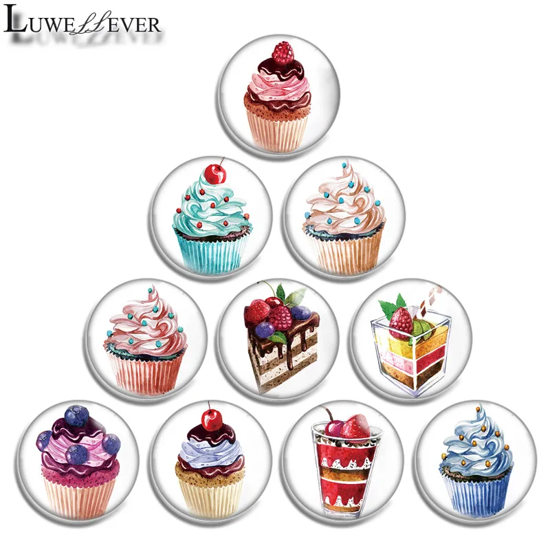 10mm 12mm 16mm 20mm 25mm 30mm 640 Cake Mix Round Glass Cabochon Jewelry Finding 18mm Snap Button Charm Bracelet