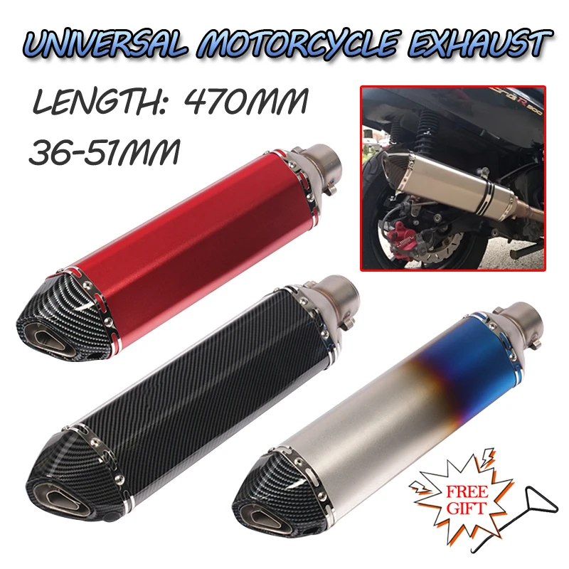 

Slip On 470MM Universal Motorcycle Exhaust Pipe Inlet 36~51MM pot echappement moto Motorbike Escape Muffler DB Killer Removable