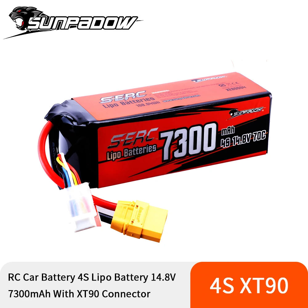 SUNPADOW 4S 14.8V Lipo Battery 7300mAh 70C Soft Pack with XT90 Plug for RC Vehicles Buggy Truggy Crawler Monster Truck Car Hobby