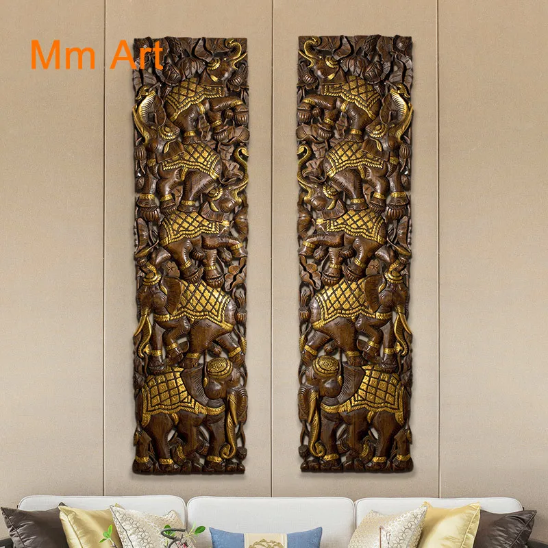 Yilitaiguo Wood Carving Decorative Painting Background Wall Wall Pendant Elephant Chinese Decoration